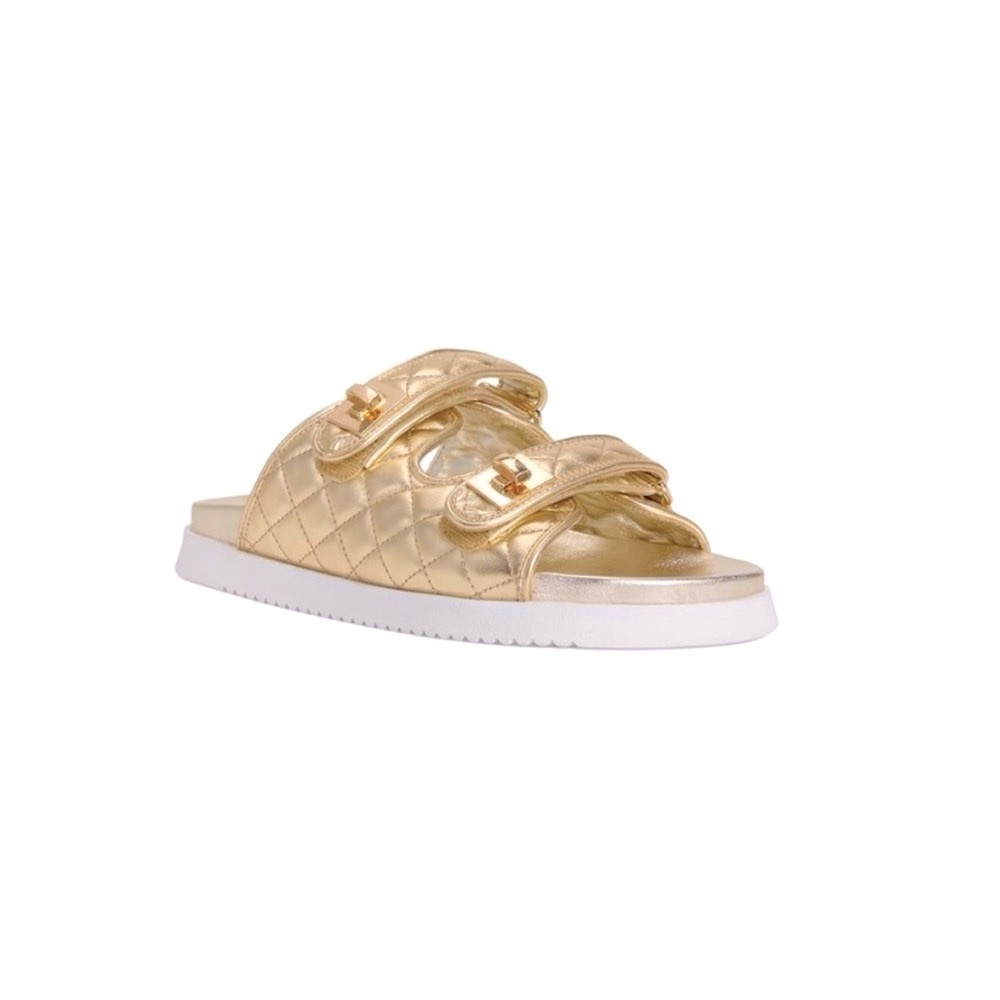 Steve Madden Quilted Gold Double-Strap Slide Sandals